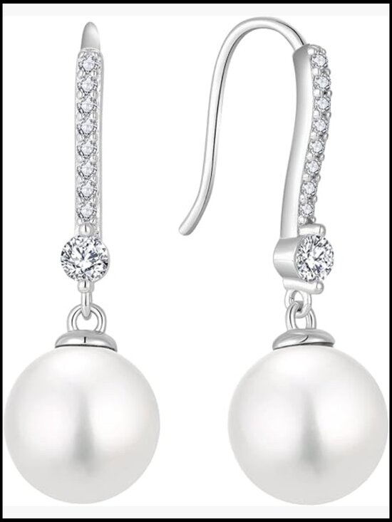 Amazon.com: Pearl Earrings Silver Pearl Drop Earrings for  Sterling Silver Drop Pearl Dangle Earrings Leverback Elegant Gift